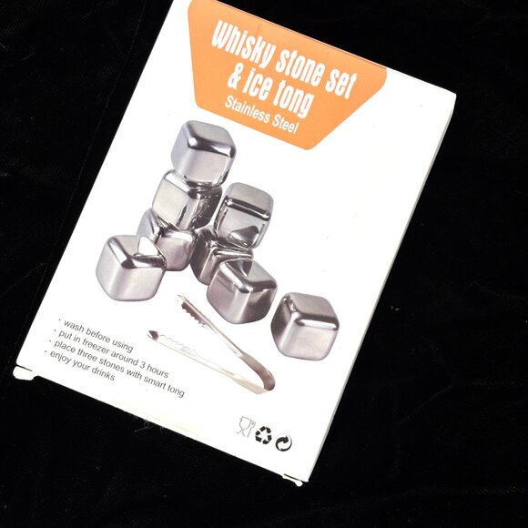 Whiskey Stainless Steel Stone and  Matching Tongs Set NOS - Picture 7 of 10